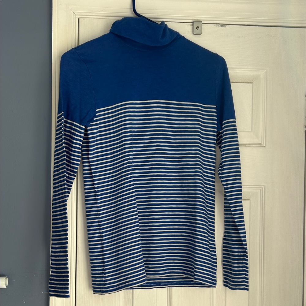 J. Crew Royal Blue and White Striped Turtleneck Top